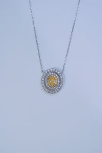 LUOWEND 18K White Gold Natural Yellow Diamond Necklace for Women