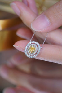 LUOWEND 18K White Gold Natural Yellow Diamond Necklace for Women