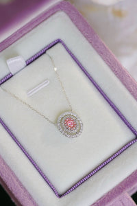 LUOWEND 18K White Gold Natural Pink Diamond Necklace for Women