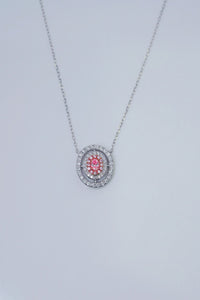 LUOWEND 18K White Gold Natural Pink Diamond Necklace for Women