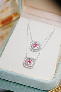 LUOWEND 18K White Gold Natural Pink Diamond Necklace for Women