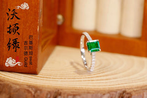 LUOWEND 18K White Gold Real Natural Emerald Ring for Women