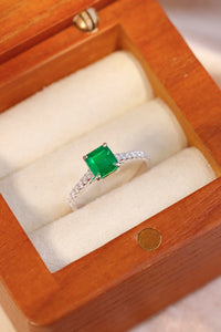 LUOWEND 18K White Gold Real Natural Emerald Ring for Women