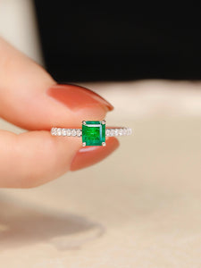 LUOWEND 18K White Gold Real Natural Emerald Ring for Women