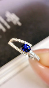 LUOWEND 18K White Gold Real Natural Sapphire Ring for Women