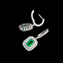 Load image into Gallery viewer, LUOWEND 18K White Gold Real Natural Emerald and Diamond Gemstone Earrings for Women
