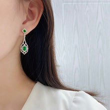 Load image into Gallery viewer, LUOWEND 18K White Gold Real Natural Emerald and Diamond Gemstone Earrings for Women
