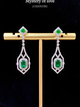 Load image into Gallery viewer, LUOWEND 18K White Gold Real Natural Emerald and Diamond Gemstone Earrings for Women
