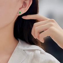 Load image into Gallery viewer, LUOWEND 18K White Gold Real Natural Emerald and Diamond Gemstone Earrings for Women
