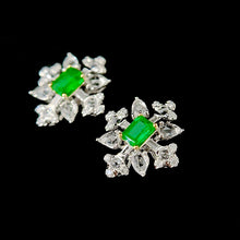 Load image into Gallery viewer, LUOWEND 18K White Gold Real Natural Emerald and Diamond Gemstone Earrings for Women
