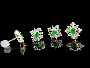 LUOWEND 18K White Gold Real Natural Emerald and Diamond Gemstone Earrings for Women