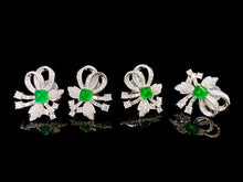 Load image into Gallery viewer, LUOWEND 18K White Gold Real Natural Emerald and Diamond Gemstone Earrings for Women
