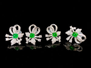 LUOWEND 18K White Gold Real Natural Emerald and Diamond Gemstone Earrings for Women