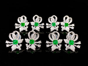 LUOWEND 18K White Gold Real Natural Emerald and Diamond Gemstone Earrings for Women