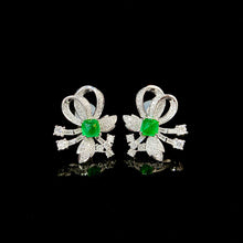 Load image into Gallery viewer, LUOWEND 18K White Gold Real Natural Emerald and Diamond Gemstone Earrings for Women
