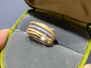 LUOWEND 18K Yellow Gold Natural Diamond Ring for Women