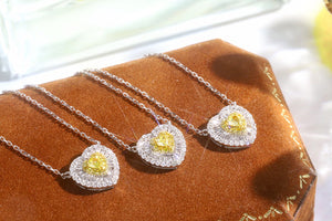 LUOWEND 18K White Gold Real Natural Yellow Diamond Pendant Necklace for Women