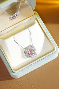 LUOWEND 18K White Gold Natural Pink Diamond Necklace for Women