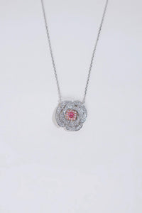 LUOWEND 18K White Gold Natural Pink Diamond Necklace for Women