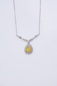 LUOWEND 18K White Gold Real Natural Yellow Diamond Pendant Necklace for Women