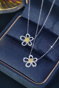 LUOWEND 18K White Gold Real Natural Yellow Diamond Pendant Necklace for Women