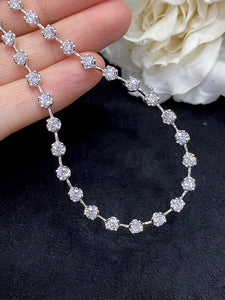 LUOWEND 18K White Gold Real Natural Diamond Necklace for Women