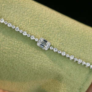 LUOWEND 18K White Gold Real Natural Diamond Bracelet for Women