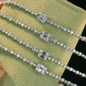 LUOWEND 18K White Gold Real Natural Diamond Bracelet for Women