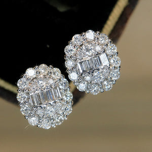 LUOWEND 18K White Gold Real Natural Diamond Stud Earrings for Women