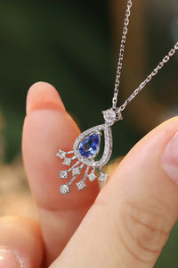 LUOWEND 18K White Gold Real Natural Sapphire and  Diamond Gemstone Necklace for Women