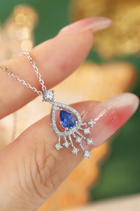 LUOWEND 18K White Gold Real Natural Sapphire and  Diamond Gemstone Necklace for Women