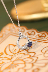 LUOWEND 18K White Gold Real Natural Sapphire and Diamond Necklace for Women