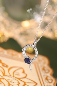 LUOWEND 18K White Gold Real Natural Sapphire and Diamond Necklace for Women