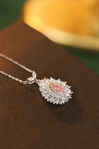 LUOWEND 18K White Gold Real Natural Pink Diamond Pendant Necklace for Women