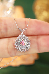 LUOWEND 18K White Gold Real Natural Pink Diamond Pendant Necklace for Women
