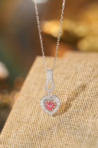 LUOWEND 18K White Gold Real Natural Pink Diamond Pendant Necklace for Women