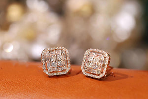 LUOWEND 18K White/Rose/Yellow Gold Real Natural Diamond Stud Earrings for Women