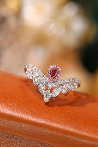 LUOWEND 18K White Gold Real Natural Pink Diamond Ring for Women