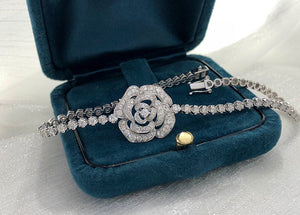 LUOWEND 18K White Gold Real Natural Diamond Bracelet for Women