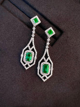 Load image into Gallery viewer, LUOWEND 18K White Gold Real Natural Emerald and Diamond Gemstone Earrings for Women
