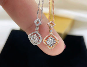 LUOWEND 18K White or Rose Gold Real Natural Diamond Pendant Necklace for Women
