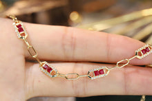 Load image into Gallery viewer, LUOWEND 18K Yellow Gold Real Natural Ruby and Diamond Gemstone Bracelet for Women
