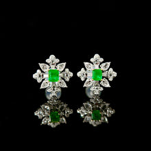 Load image into Gallery viewer, LUOWEND 18K White Gold Real Natural Emerald and Diamond Gemstone Earrings for Women
