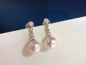 LUOWEND 18K White Gold Real Natural Akoya Pearl Earrings for Women